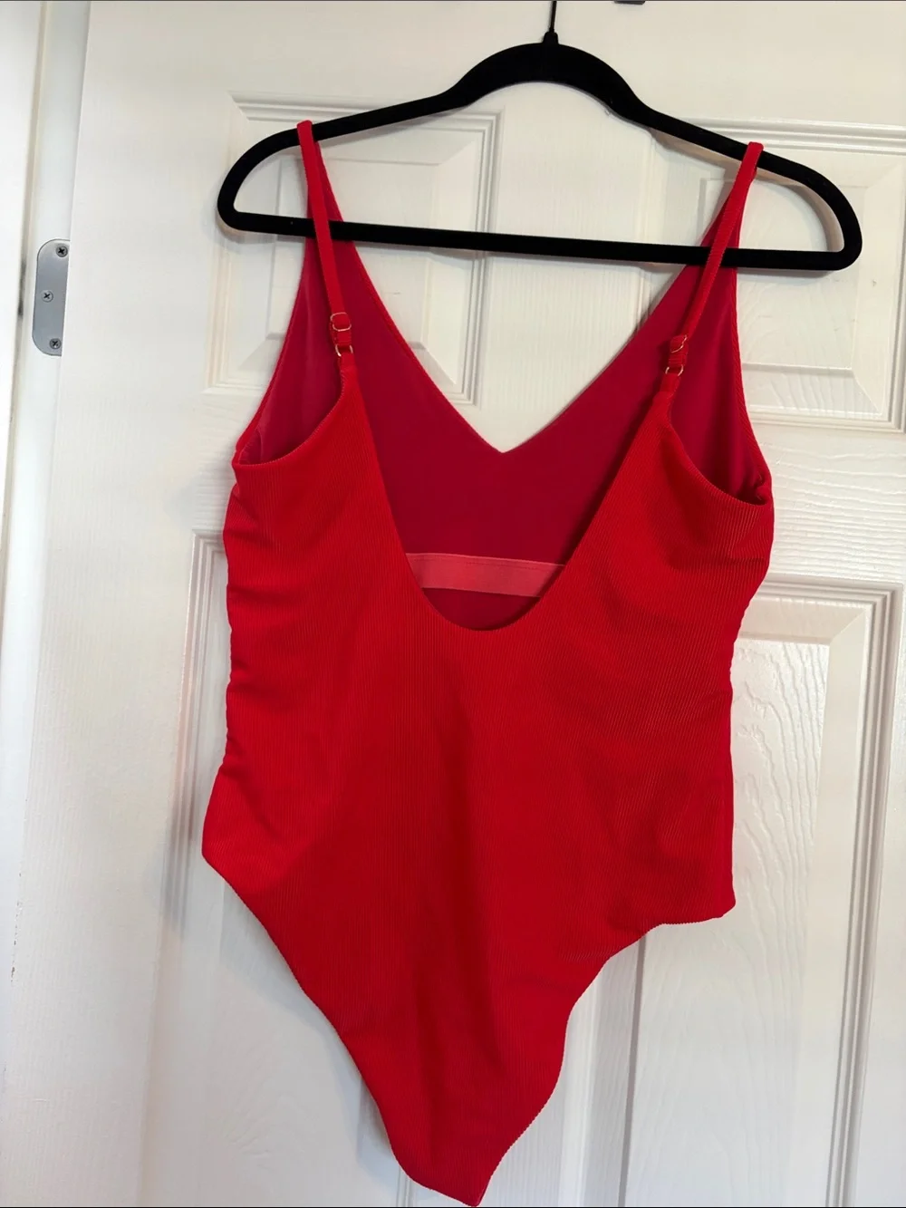 Beach Riot Red Ribbed V-Neck One-Piece Swimsuit size large